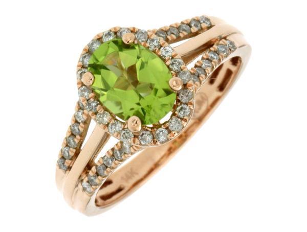 14k fine Gold rings made with White Diamonds and Peridot Gemstone