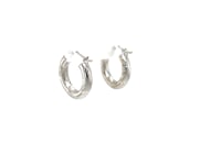 14k White Gold Hoop Earrings with Diamond Cuts (15mm)