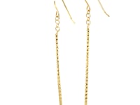 14k Yellow Gold Long Bar Diamond Cut Drop Earrings