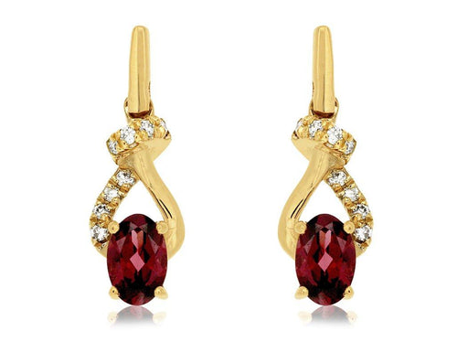 14k Yellow Gold White Diamond and Rhodolite Earrings
