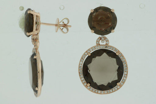 14k Rose Gold White Diamond and Smoky Quartz Earring (0.47 CT)