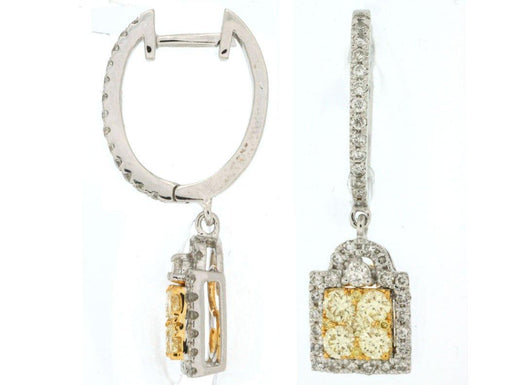 14k White Gold White Diamond and Yellow Diamond Drop Earrings (0.58 CT)