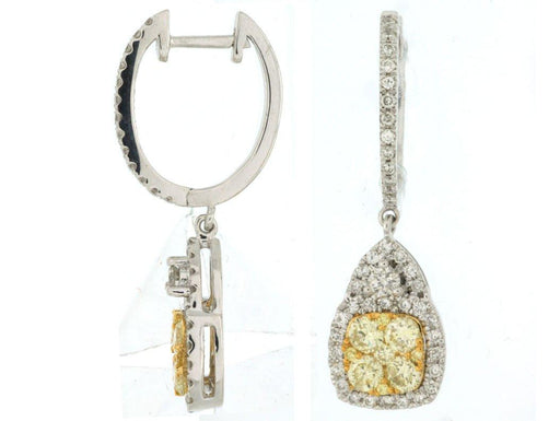 14k White Gold White Diamond and Yellow Diamond Drop Earrings (0.67 CT)