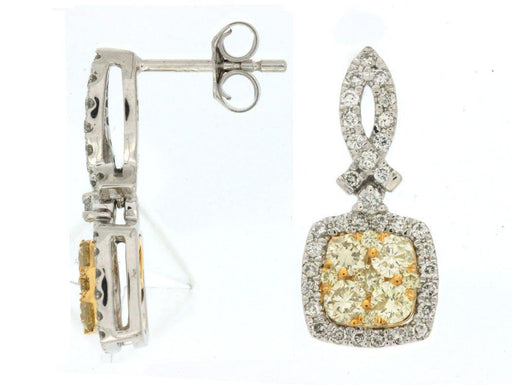 14k white Gold White Diamond and Yellow Diamond Drop Earrings (0.50 CT)