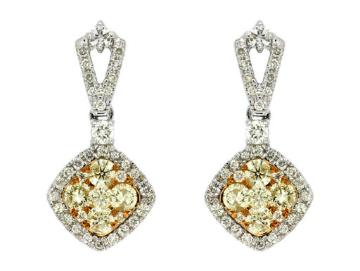 14k White Gold White Diamond and Yellow Diamond Dangle Earrings (0.53 CT)