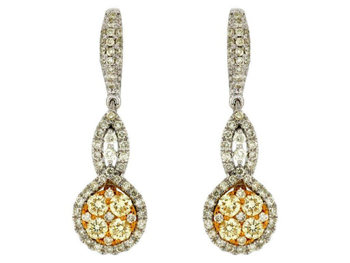 14k White Gold White Diamond and Yellow Diamond Drop Earrings (0.65 CT)