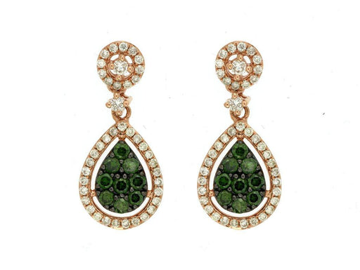 14k Rose Gold White Diamond and Green Diamond Earrings (0.30 CT)