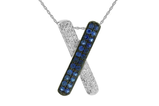 14k White Gold Diamond and Blue Sapphire Pendant