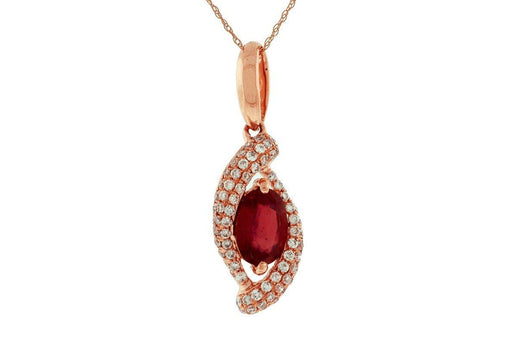 14k Rose Gold White Diamond and Glass Filled Ruby Pendant