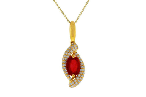 14k Yellow Gold White Diamond and Glass Filled Ruby Pendant