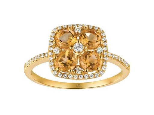 14k Yellow Gold White Diamond and Citrine Ring
