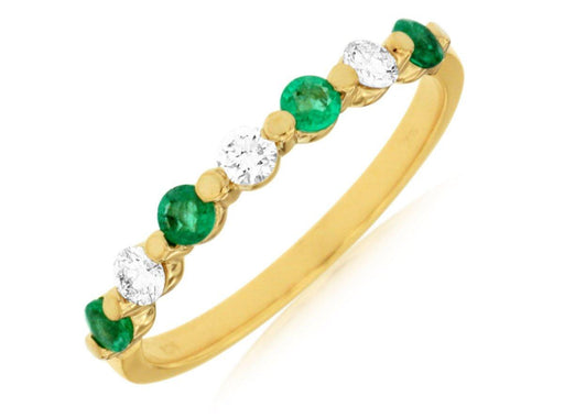 14k Yellow Gold White Diamond and Emerald Ring