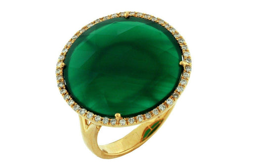 14k Yellow Gold White Diamond and Green Agate Ring