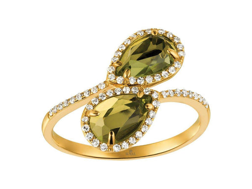 14k Yellow Gold White Diamond and Peridot Ring