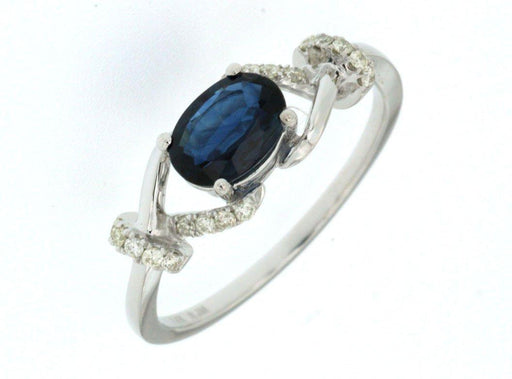 14k White Gold White Diamond and Blue Sapphire Ring