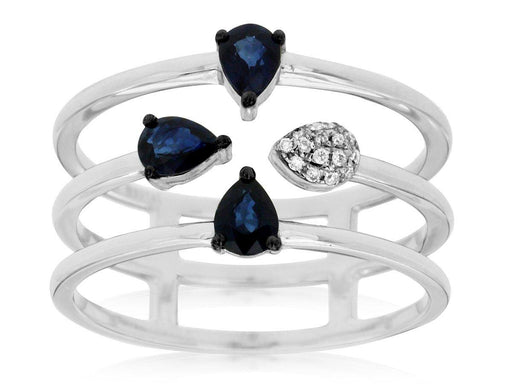 14k White Gold White Diamond and Blue Sapphire Ring