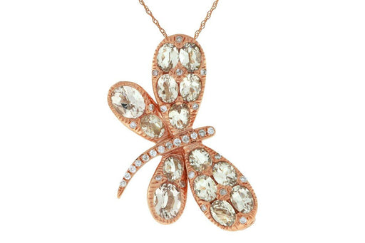 14k Rose Gold White Diamond and Morganite Butterly Pendant