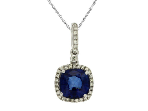 14k White Gold White Diamond and Blue Sapphire Pendant