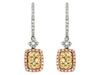 14k White Gold White Diamond Pink Diamond and Yellow Diamond Drop Earrings