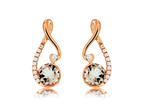 14k Rose Gold White Diamond and Morganite Earrings