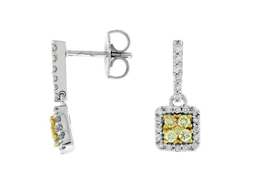 14k White Gold White Diamond and Yellow Diamond Drop Earrings (0.30 CT)