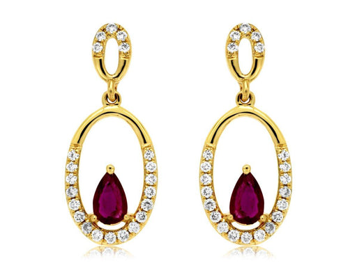 14k Yellow Gold White Diamond and Ruby Earrings (0.20 CT)