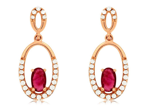 14k Rose Gold White Diamond and Ruby Earrings (0.20 CT)