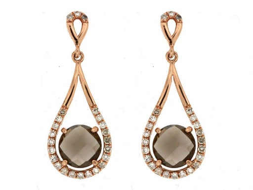 14k Rose Gold White Diamond and Smoky Quartz Earrings