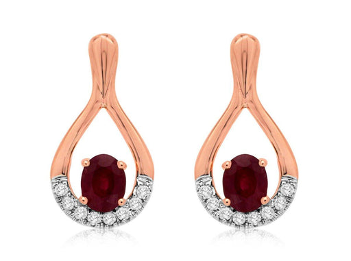 14k Rose Gold White Diamond and Ruby Earrings