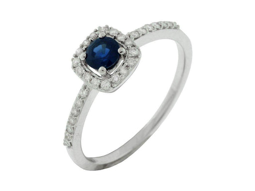 14k White Gold White Diamond and Blue Sapphire Ring (0.20 CT)