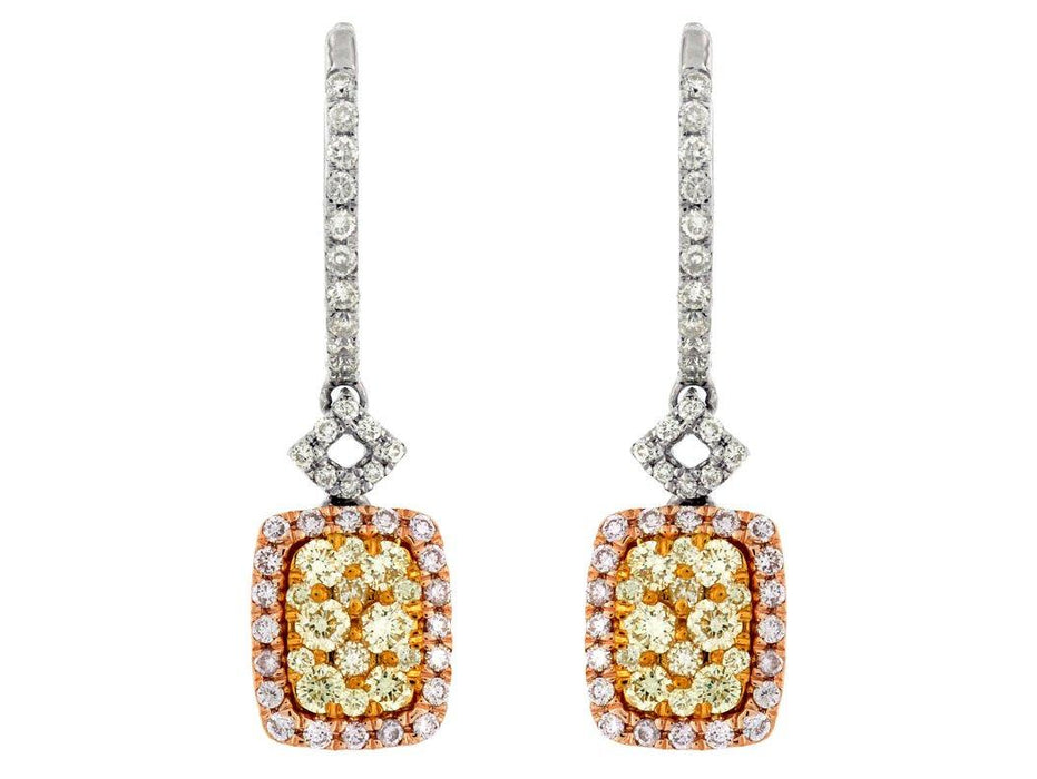 Yellow Diamond with Pink Diamond and White Diamond Drop Earrings (0.88 CT) in 14K White Gold