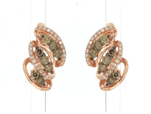 Mocha Diamond and White Diamond Dangle Earrings (0.77 CT) in 14K Rose Gold