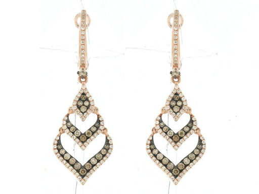 Mocha Diamond and White Diamond Dangle Earrings (0.92 CT) in 14K Rose Gold