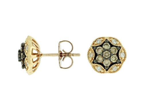 Mocha Diamond and White Diamond Stud Earrings (0.61 CT) in 14K Yellow Gold
