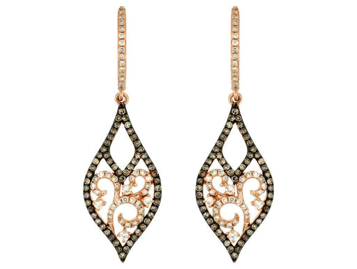 Mocha Diamond and White Diamond Dangle Earrings (0.88 CT) in 14K Rose Gold