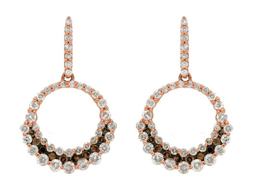 Mocha Diamond and White Diamond Drop Earrings (0.90 CT) in 14K Rose Gold 