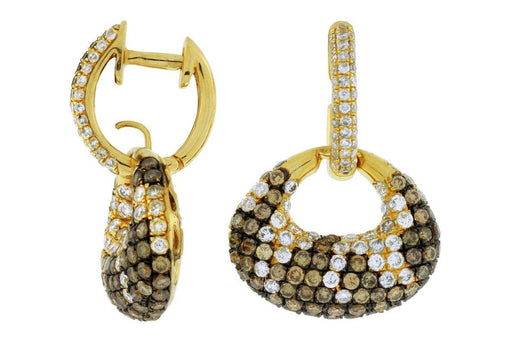 Mocha Diamond and White Diamond Dangle Earrings (2.85 CT) in 14K Yellow Gold