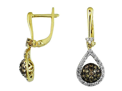 Mocha Diamond and White Diamond Drop Earrings (1.02 CT) in 14K Yellow Gold 