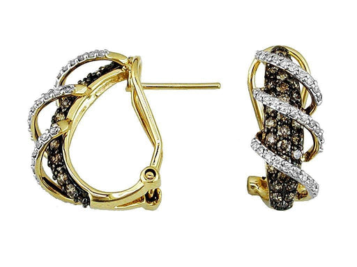 Mocha Diamond and White Diamond Hoop Earrings (1.09 CT) in 14K Yellow Gold