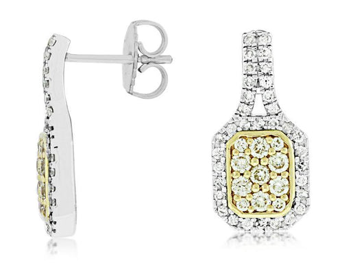 Yellow Diamond and White Diamond Drop Earrings (0.98 CT) in 14K White Gold