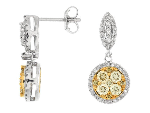Yellow Diamond and White Diamond Dangle Earrings (1.20 CT) in 14K White Gold