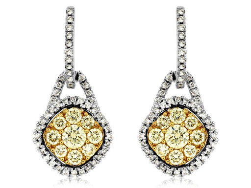 Yellow Diamond and White Diamond Dangle Earrings (1.31 CT) in 14K White Gold