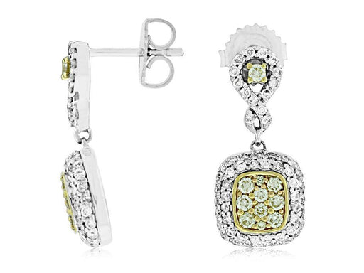 Yellow Diamond and White Diamond Dangle Earrings (1.21 CT) in 14K White Gold