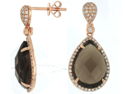 Smoky Quartz and White Diamond Earrings (1.74 CT) in 14K Rose Gold 