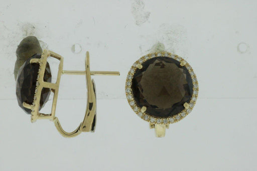 Smoky Quartz and White Diamond Earrings (10.18 CT) in 14K Yellow Gold 