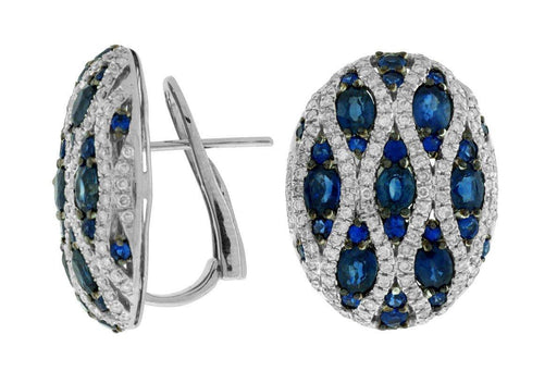 Blue Sapphire and White Diamond Earrings (5.80 CT) in 14K White Gold 