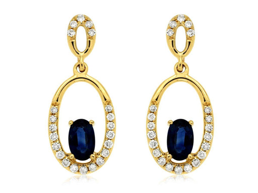 Blue Sapphire and White Diamond Earrings (0.80 CT) in 14K Yellow Gold 
