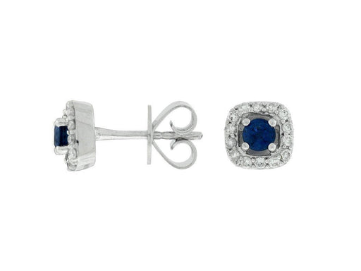 Blue Sapphire and White Diamond Stud Earrings (0.53 CT) in 14K White Gold 