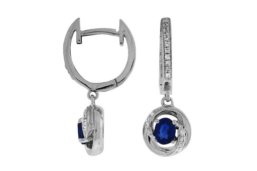 Blue Sapphire and White Diamond Earrings (0.68 CT) in 14K White Gold 