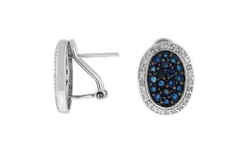 Blue Sapphire and White Diamond Stud Earrings (1.88 CT) in 14K White Gold 